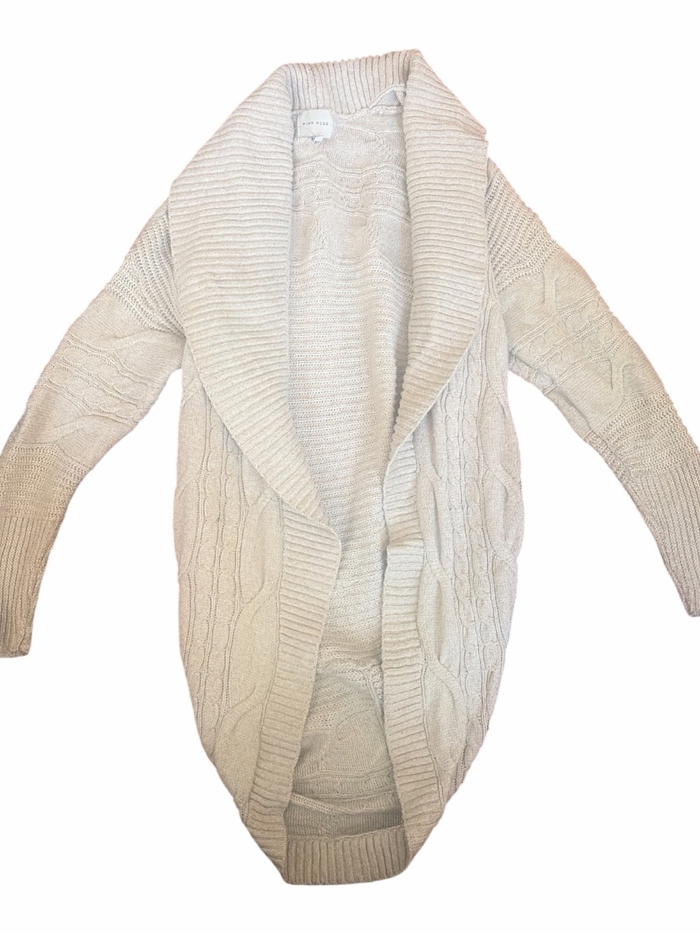 Pink Rose Cream Cable Knit Open-Front Cardigan